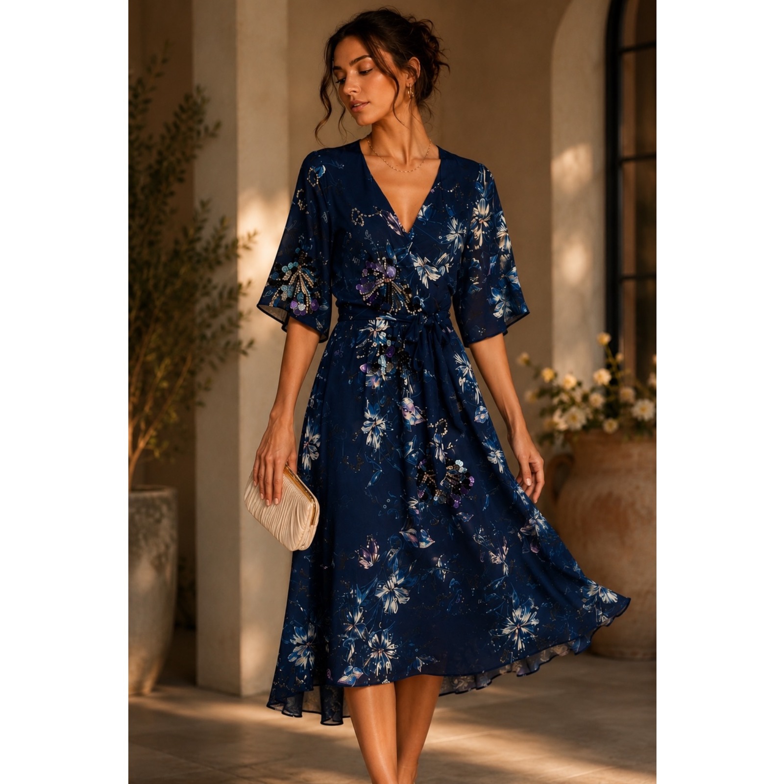 Nwt Kobi Halperin Maria Silk Butterfly Sequin Midi Dress & Shrug Set Large